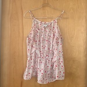 {LC Lauren Conrad} Pink Floral Peplum Tank